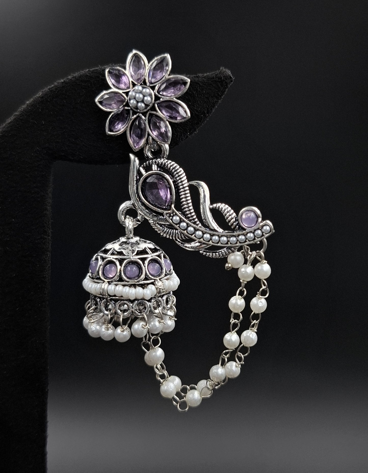 Peacock Jhumkis Earrings - Voilet