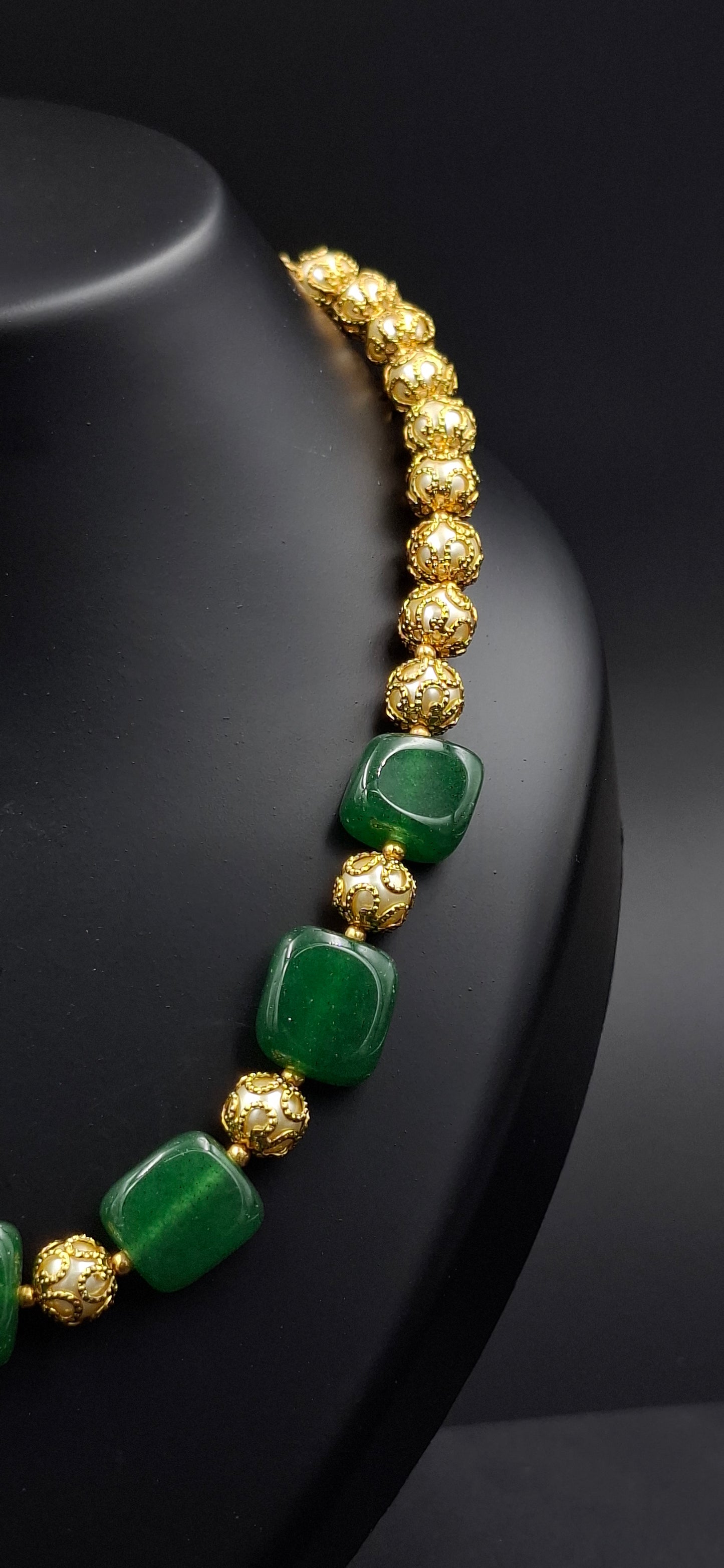 Gold Beads & Green Bead Necklace – Grace in Every Strand