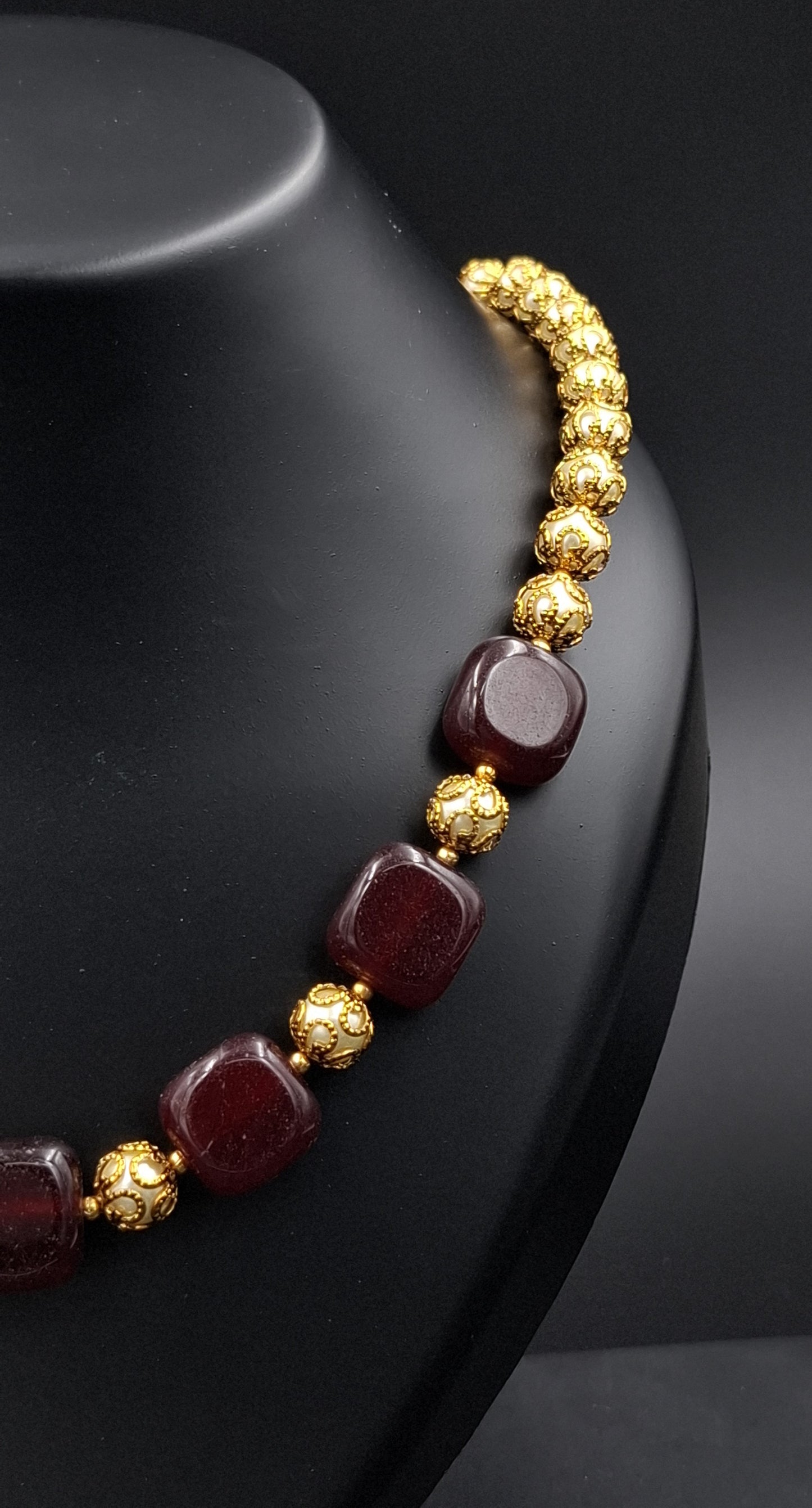Gold & Red Bead Necklace – Classic Glamour, Modern Flair
