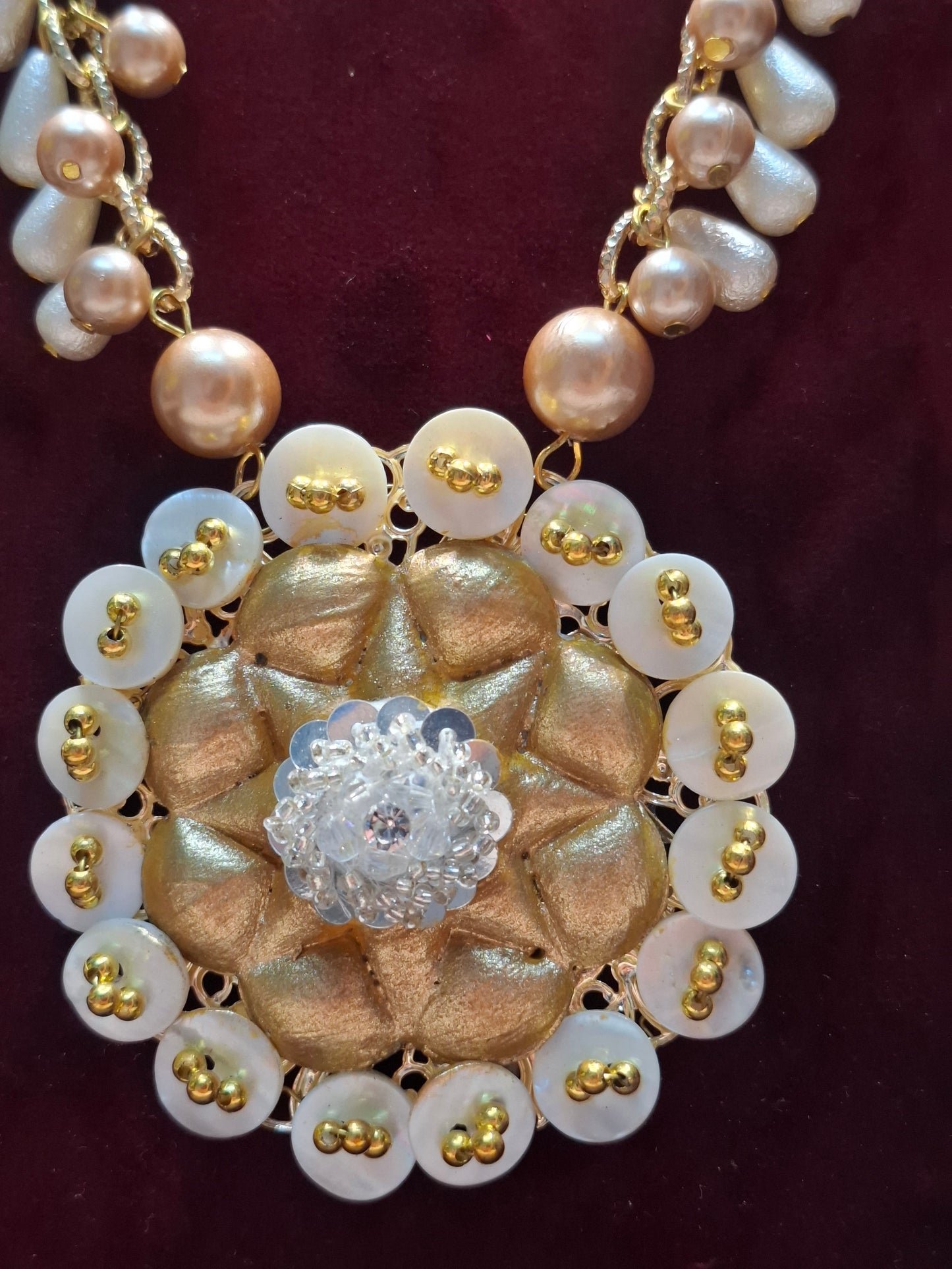 Regal Bloom Brass Necklace Set with Real Stones