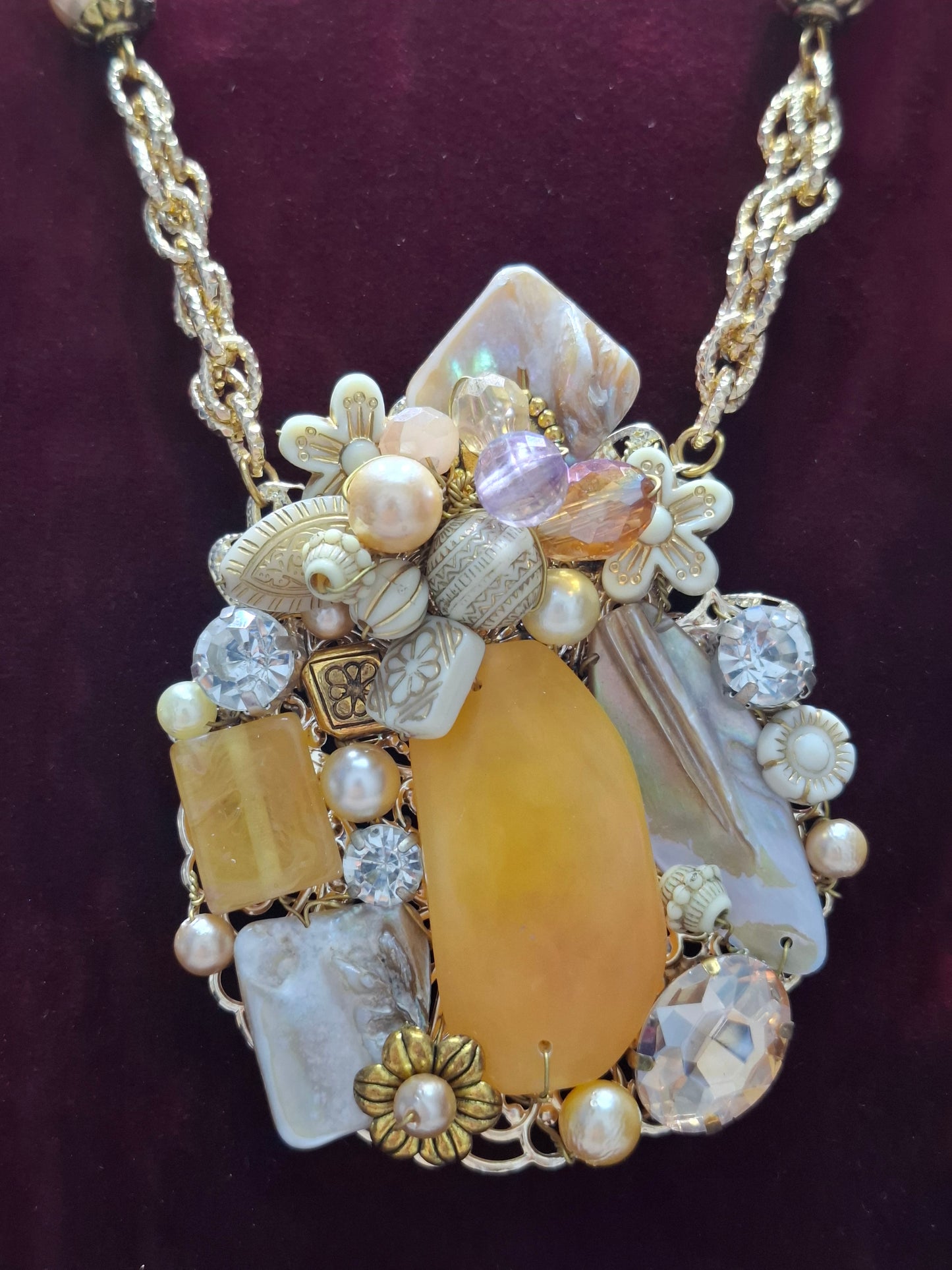 Golden Muse Statement Necklace with Real Stones