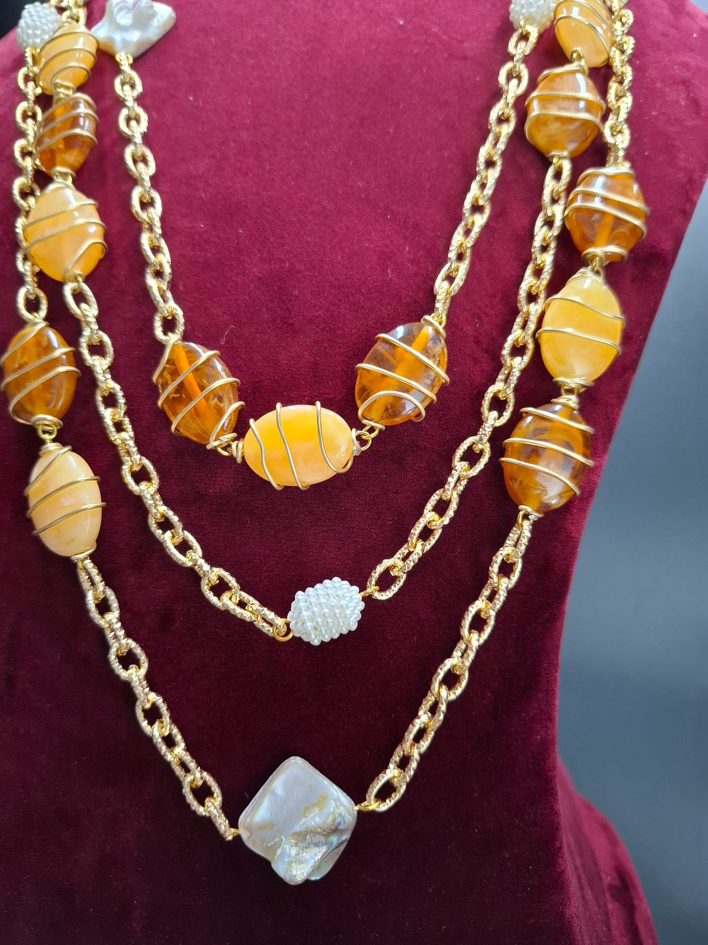 Golden Amber Layered Necklace