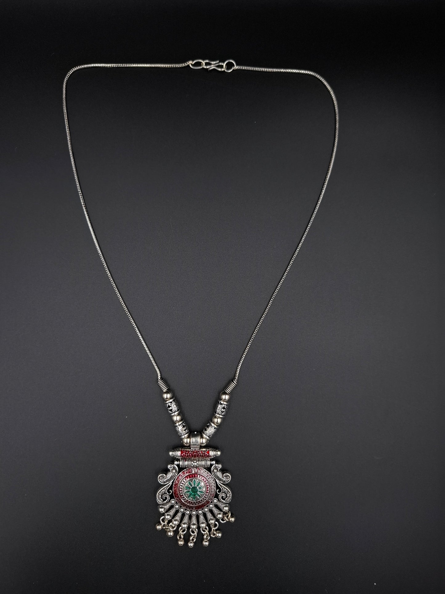 Kashmiri Red & Green Enamel Pendant