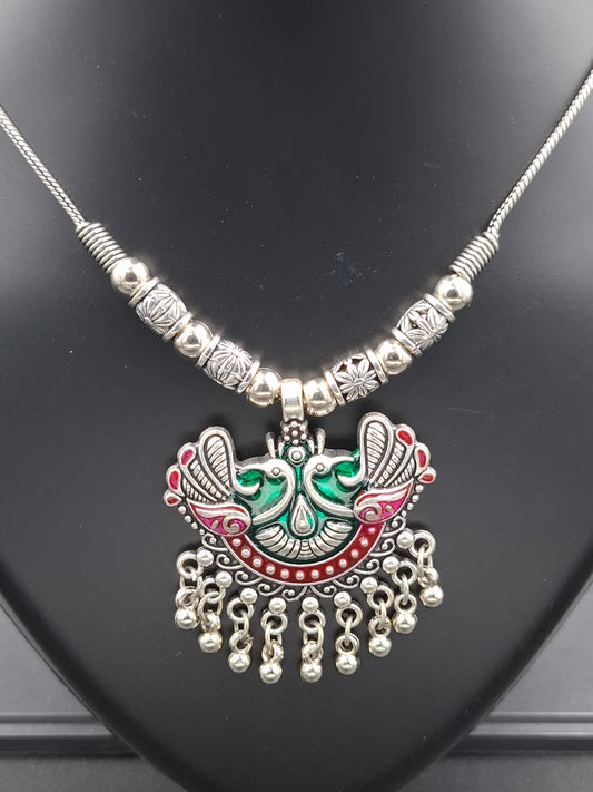 "Peacock Ghungroo Melody" – Ethnic Oxidised Necklace