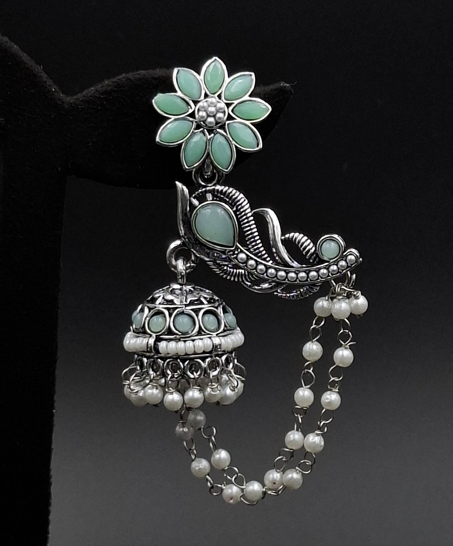 Peacock Jhumkis Earrings - Mint green