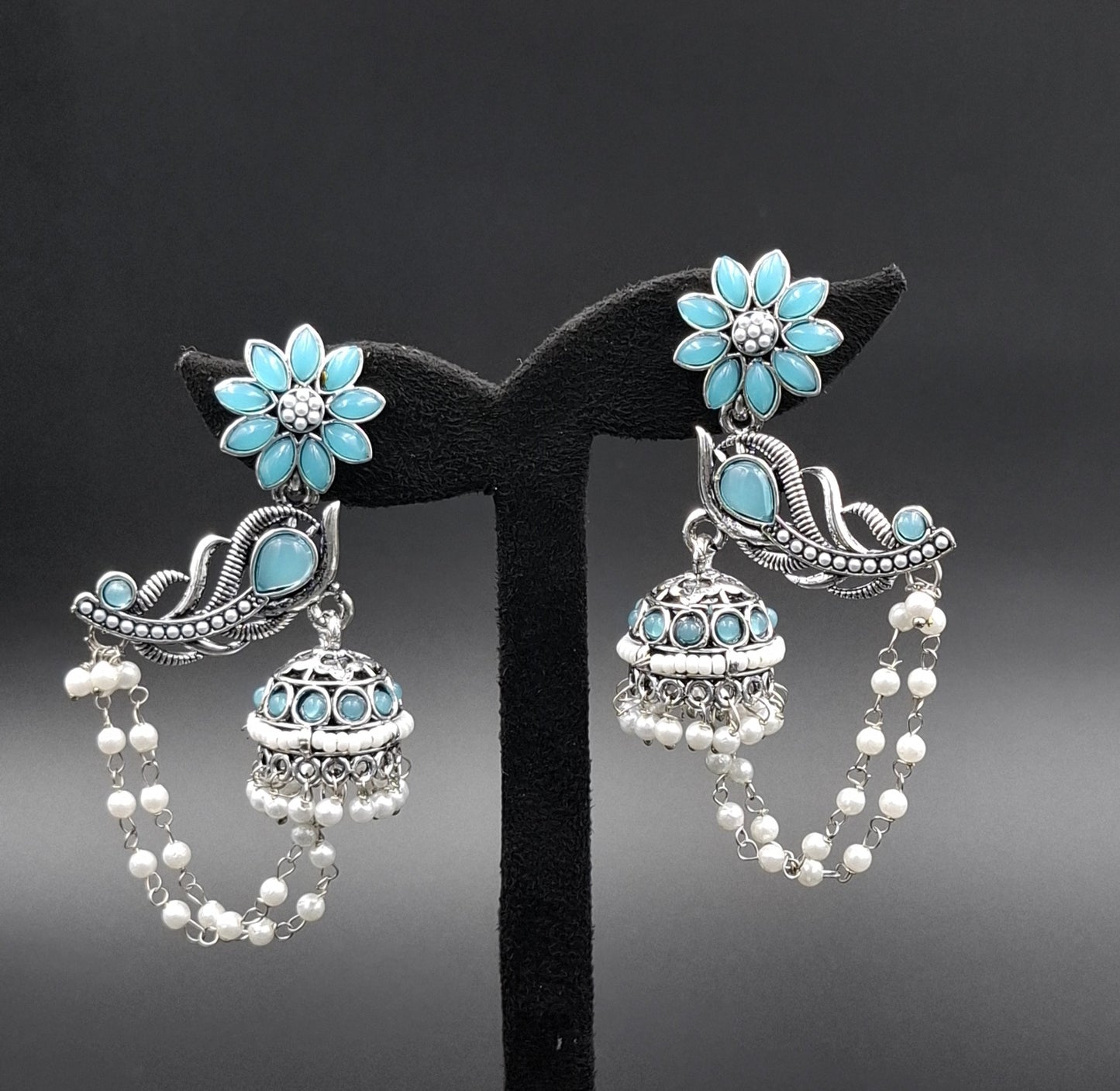 Peacock Jhumkis Earrings - Turquoise blue