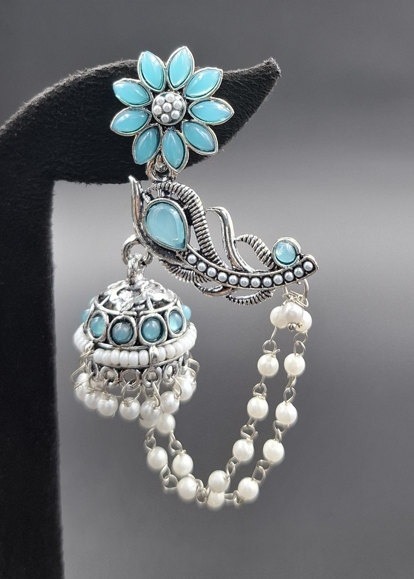 Peacock Jhumkis Earrings - Turquoise blue