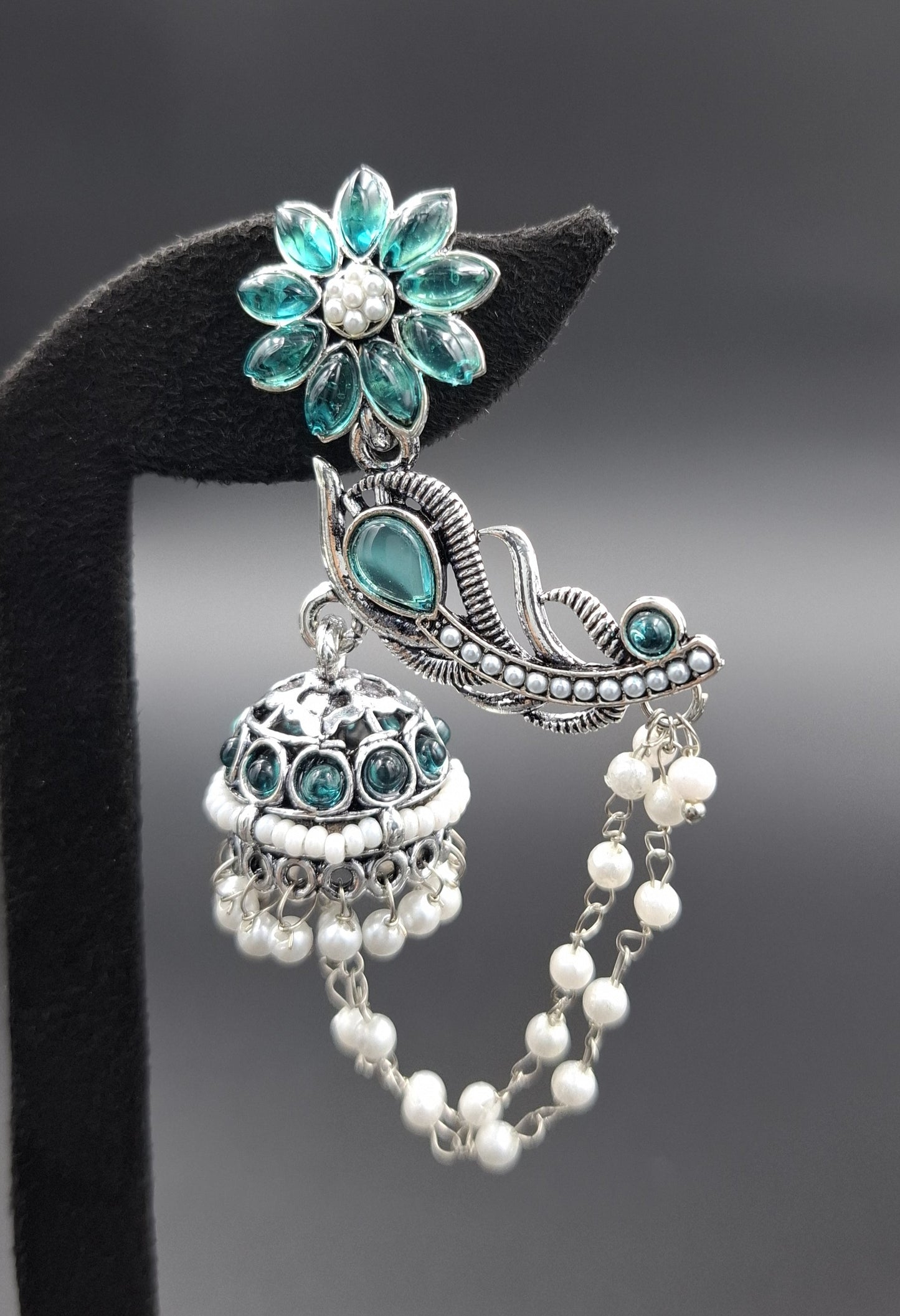 Peacock Jhumkis Earrings - Emerald Green