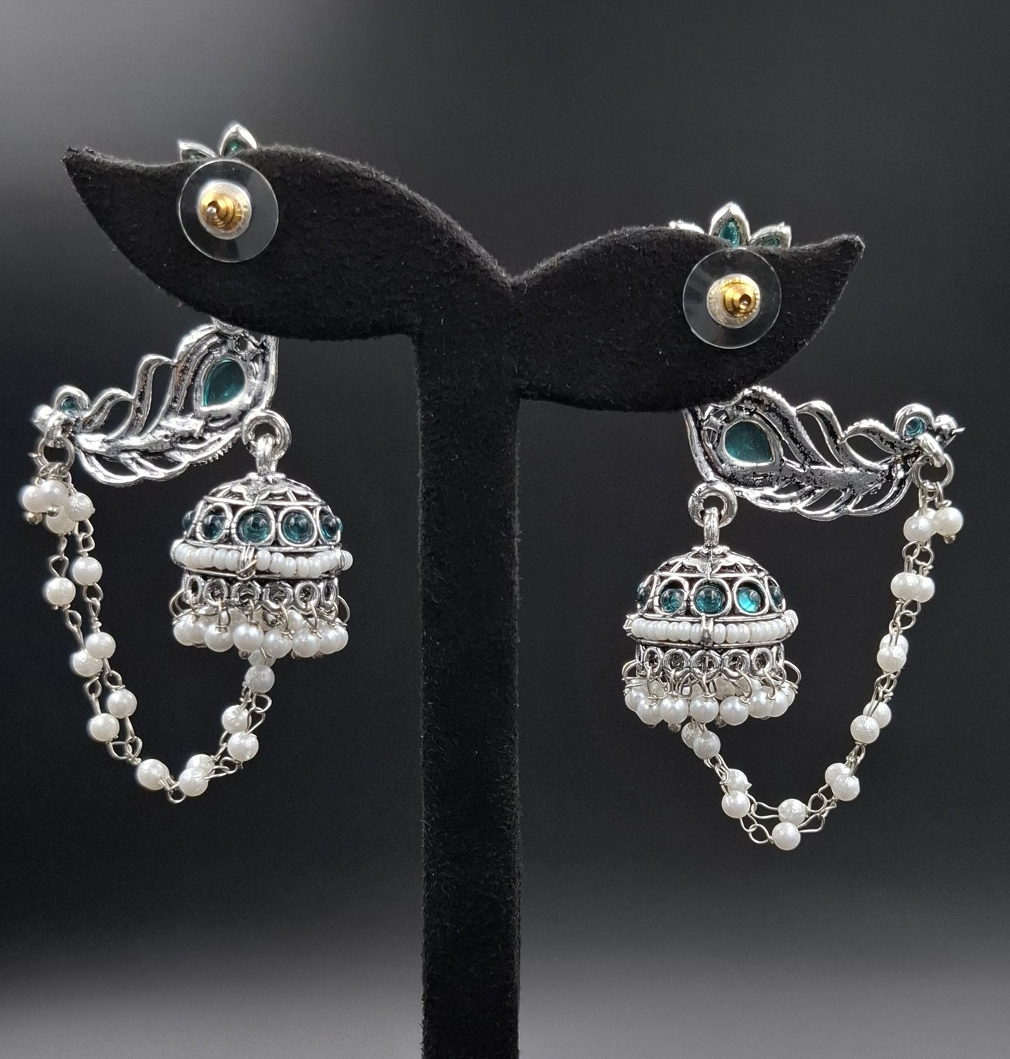 Peacock Jhumkis Earrings - Emerald Green