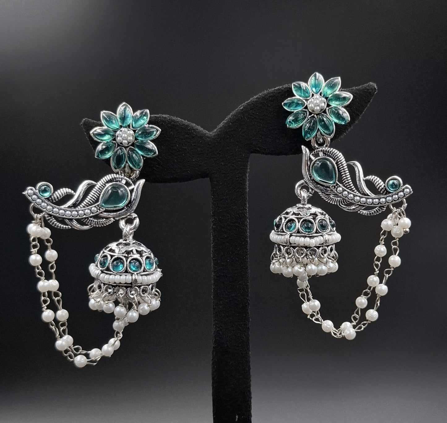Peacock Jhumkis Earrings - Emerald Green