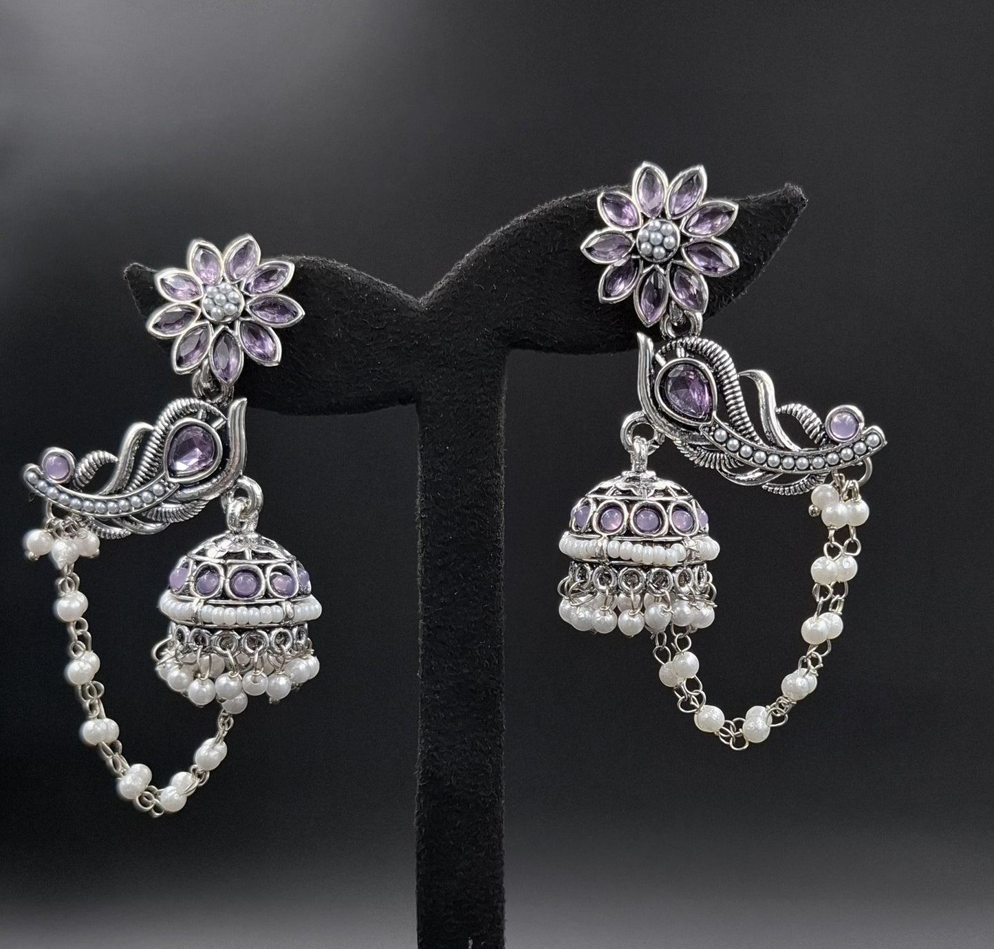 Peacock Jhumkis Earrings - Voilet