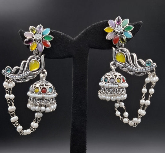Peacock Jhumkis Earrings - Multicolour