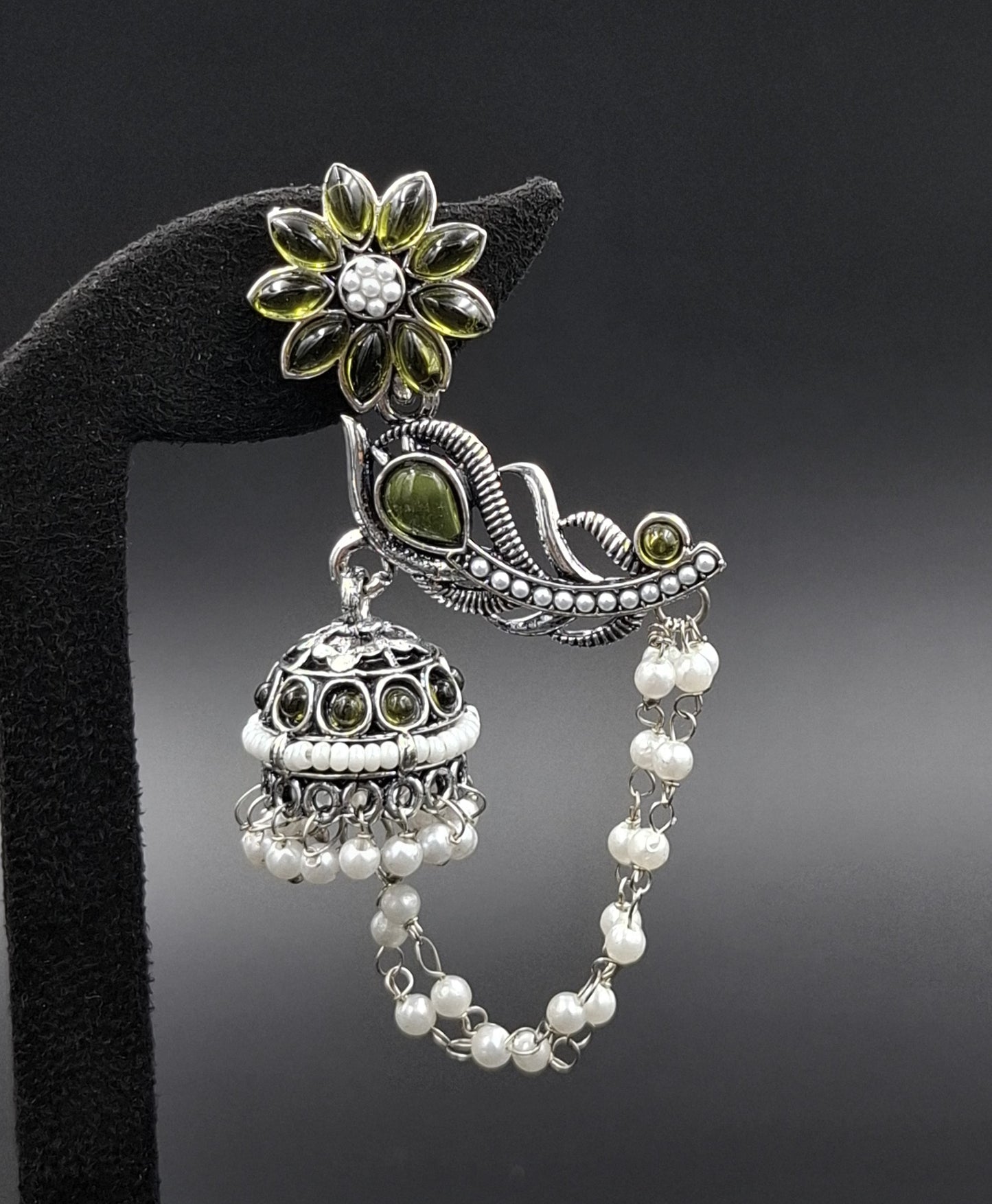 Peacock Jhumkis Earrings - Olive Green