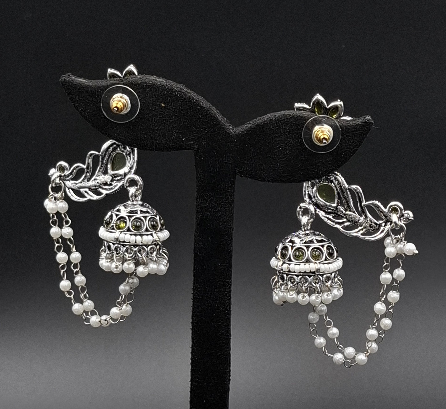 Peacock Jhumkis Earrings - Olive Green
