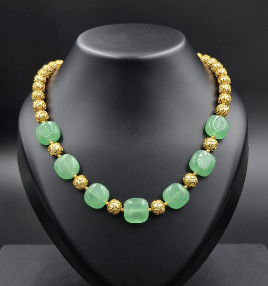 Gold Beads & Light Green Bead Necklace – Grace in Every Strand