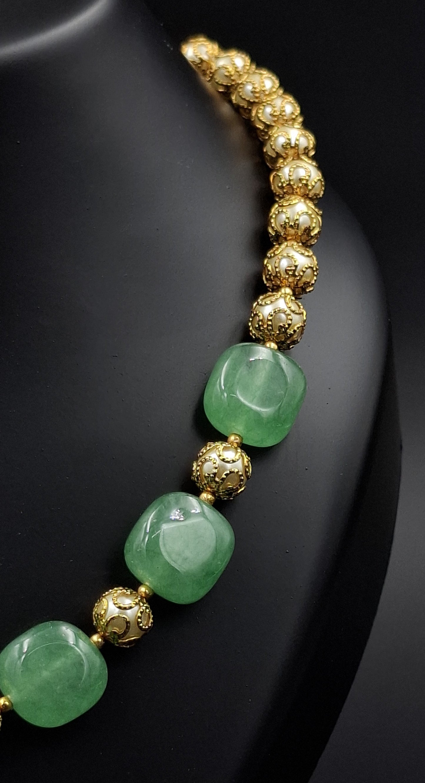 Gold Beads & Light Green Bead Necklace – Grace in Every Strand