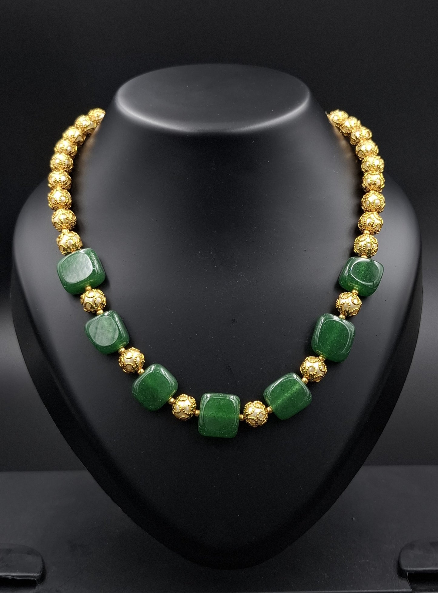 Gold Beads & Green Bead Necklace – Grace in Every Strand