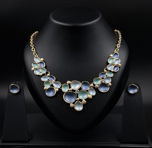 Ocean Drop Crystal Cluster Necklace Set