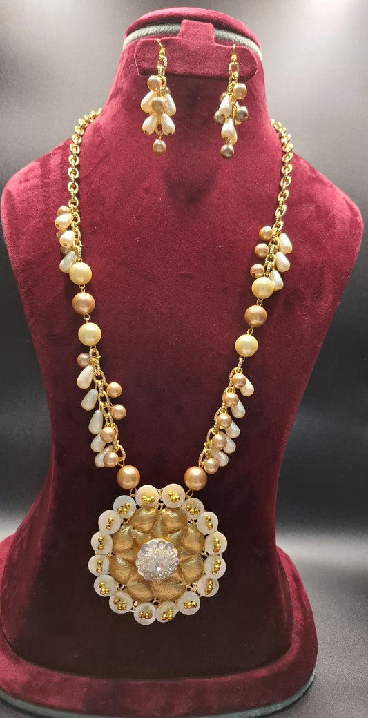 Regal Bloom Brass Necklace Set with Real Stones