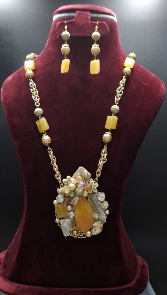 Golden Muse Statement Necklace with Real Stones