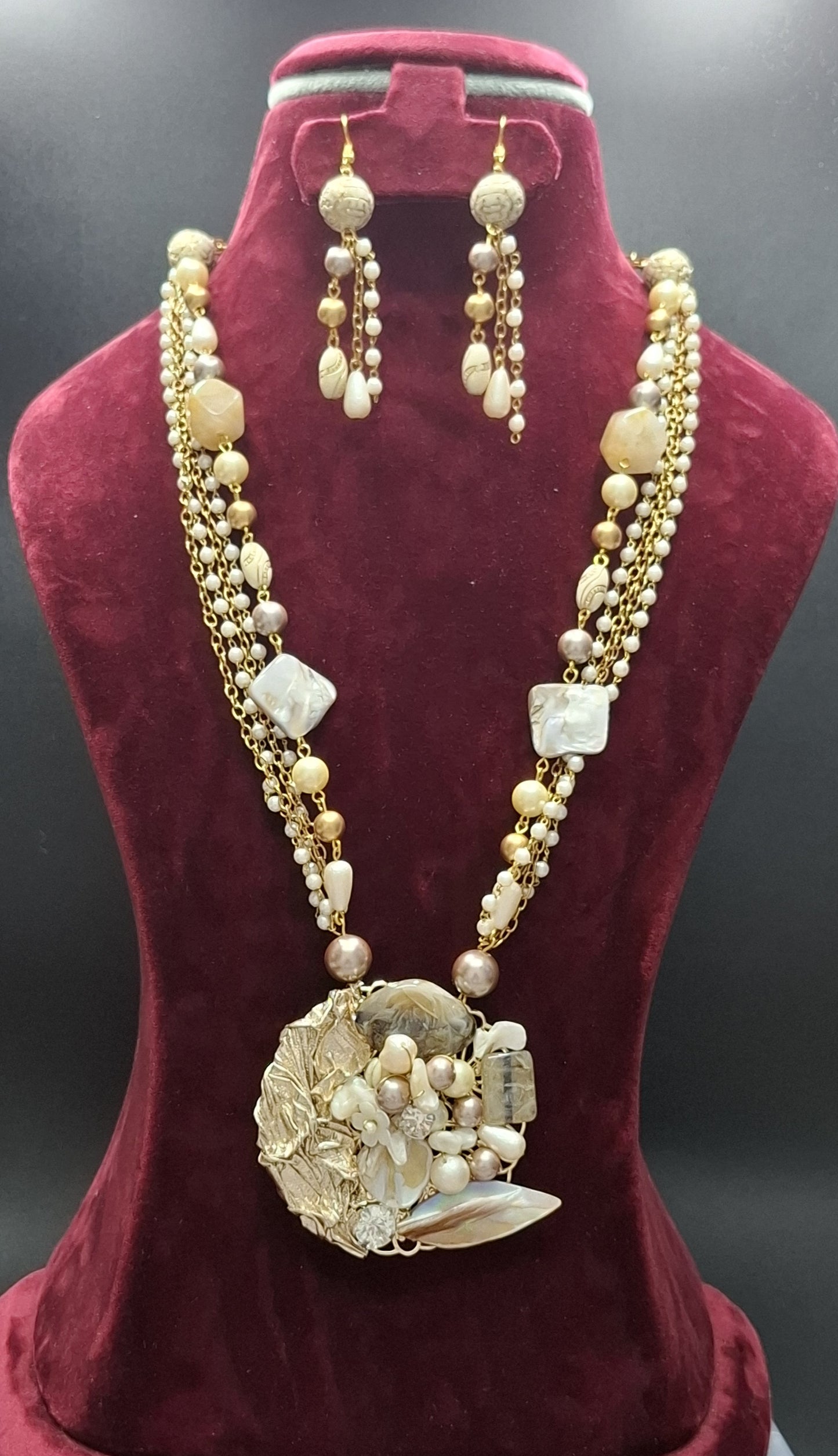 Moonlit Harmony Multi-Strand Necklace Set with Real Stones