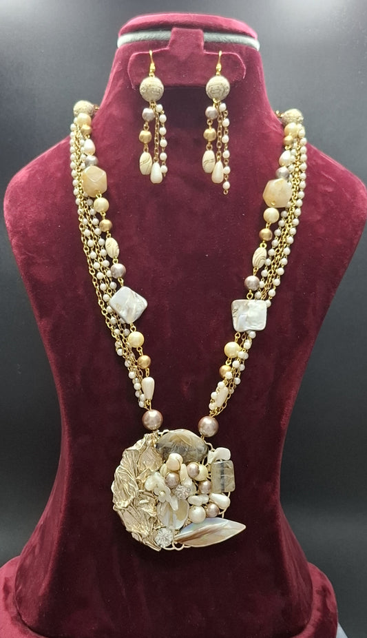 Moonlit Harmony Multi-Strand Necklace Set with Real Stones