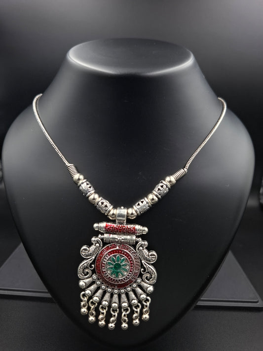 Kashmiri Red & Green Enamel Pendant