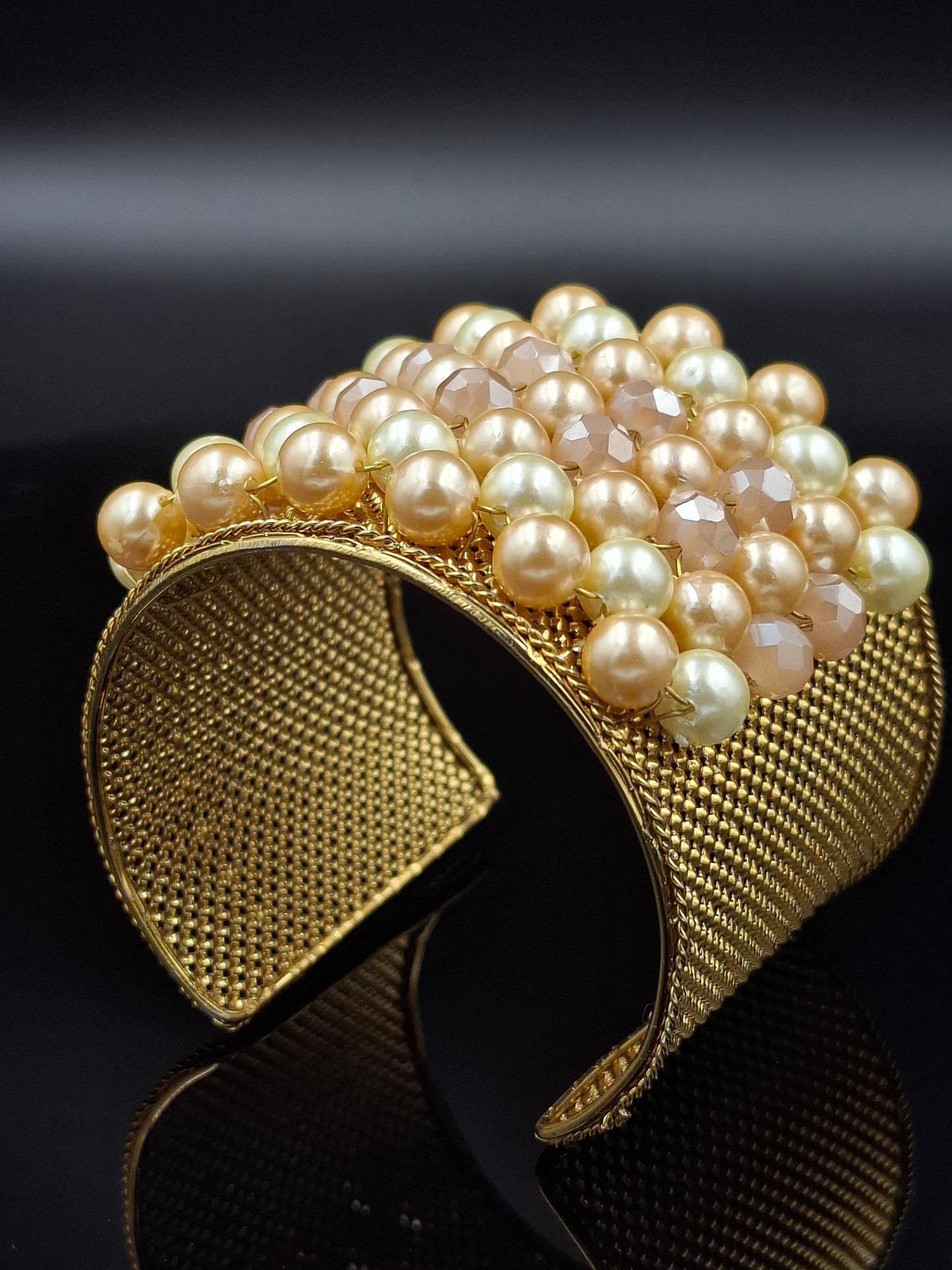 "Rosé Whisper" – Handmade Layered Pearl Bloom Cuff