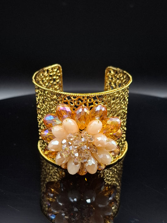 "Molten Bloom" – Handcrafted Amber Crystal Statement Cuff