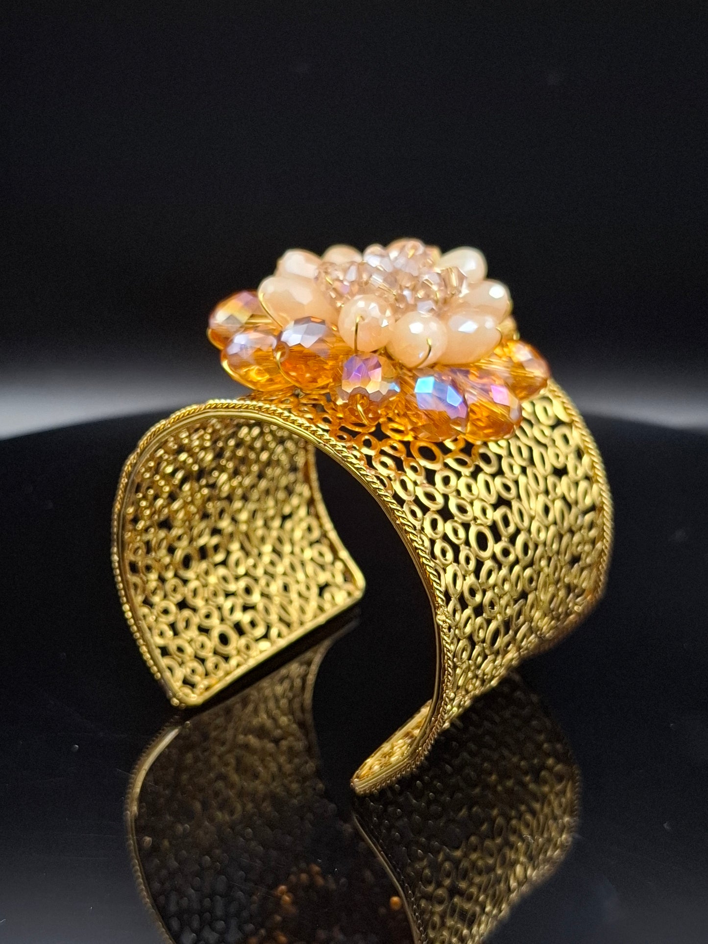 "Molten Bloom" – Handcrafted Amber Crystal Statement Cuff